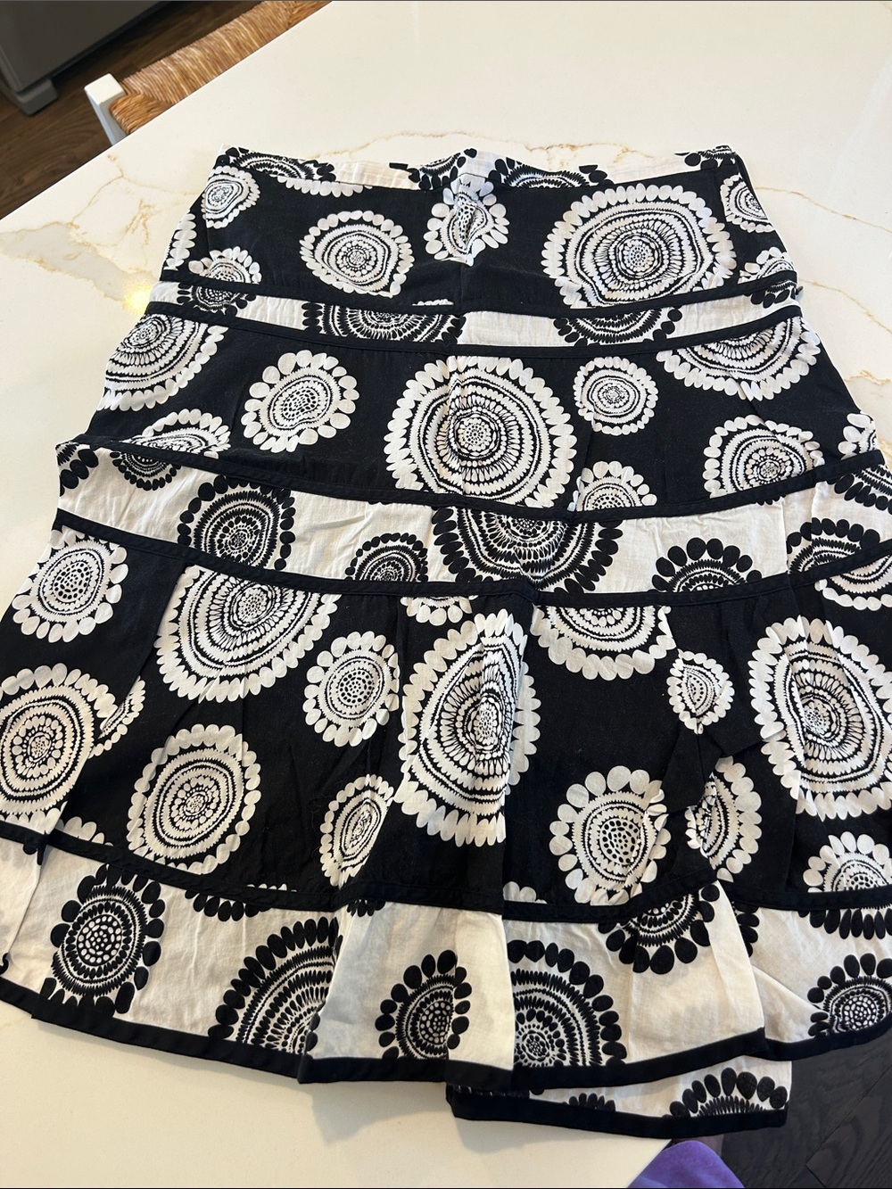 BCBGMaxAzria Black and White Circle-Print Tiered Skirt